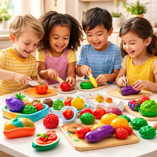 Set Juguete Canasto Corta Frutas Y Verduras Con Velcro 50pzs