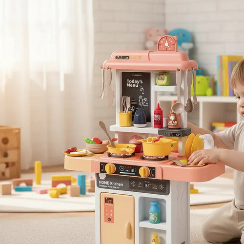 Cocina Juguete Luces Sonidos 43 Accesorios Niños 68 Cm Rosa