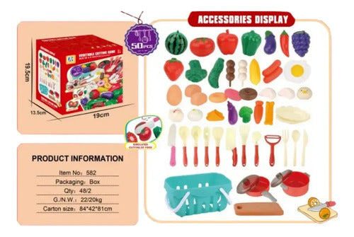 Set Juguete Canasto Corta Frutas Y Verduras Con Velcro 50pzs