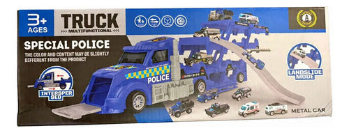 Juguete Truck Policial Mas 3 Autos Niños Truck Policial Azul