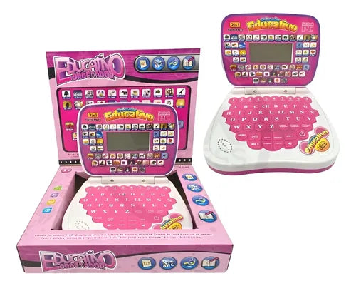 Computador Laptop Educativo Infantil Inglés Y Español Rosa Chicle
