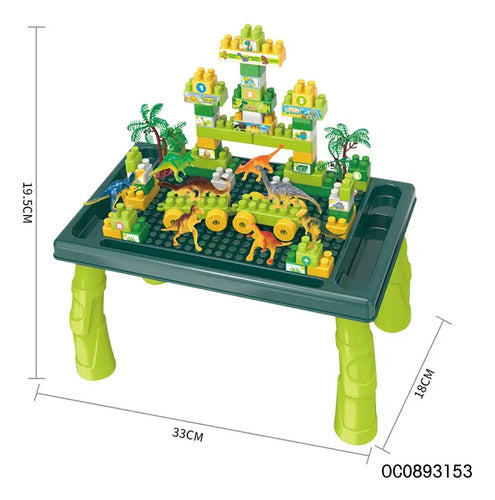 Juego Bloques Dinosaurio 80pzs + Mesa Creativo Y Educativo 80 Dinosaurio
