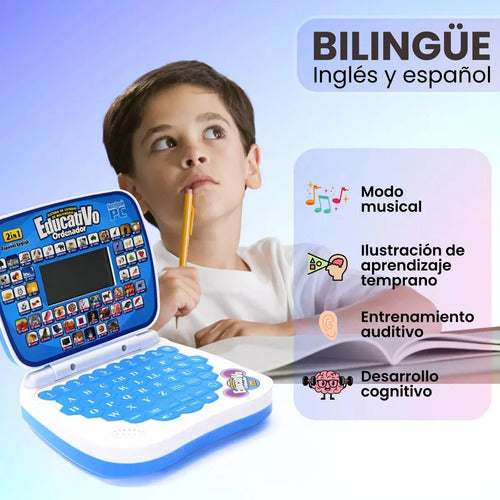 Computador  Laptop Educativo Infantil Inglés Y Español Azul