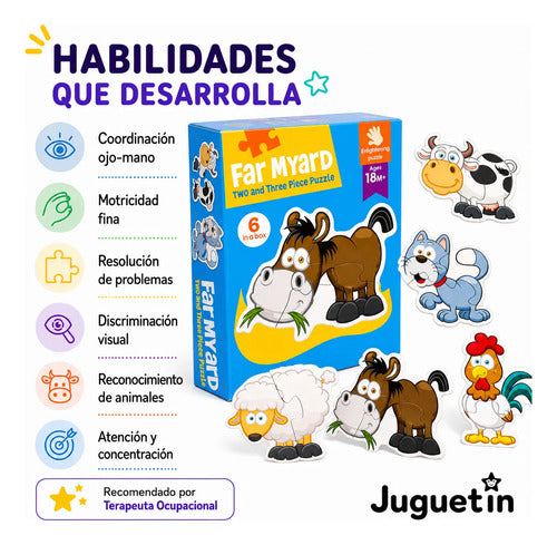 Puzzle Rompecabezas Didáctico Animales De La Granja 6 En 1