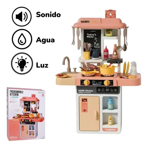 Cocina Juguete Luces Sonidos 43 Accesorios Niños 68 Cm Rosa
