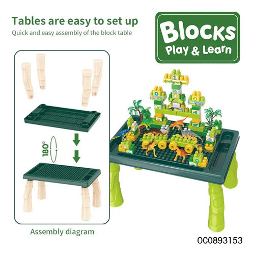 Juego Bloques Dinosaurio 80pzs + Mesa  Creativo Y Educativo 80 Dinosaurio