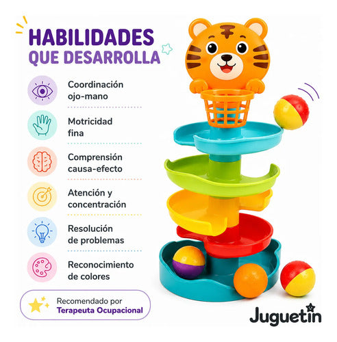 Juguete Didactico Torre Tobogán Lanza Pelotas Diseño Tigre