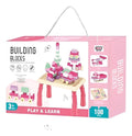 Juego De Bloques Construcción Para Armar 100 Piezas Con Mesa 100 Bloques Rosa
