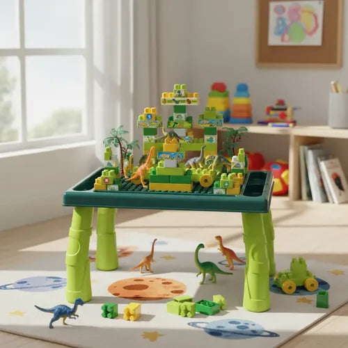 Juego Bloques Dinosaurio 80pzs + Mesa  Creativo Y Educativo 80 Dinosaurio
