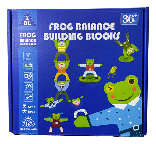 Bloques De Madera Equilibrio Montessori Ranas Niños Azul