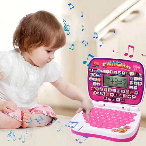 Mini Computador Juguete Didactico Educativo Rosa Esp/in Rosado