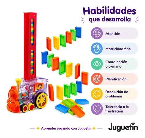 Juguete Tren Domino Electronico Luz Musica 80 Fichas Auto Multicolor