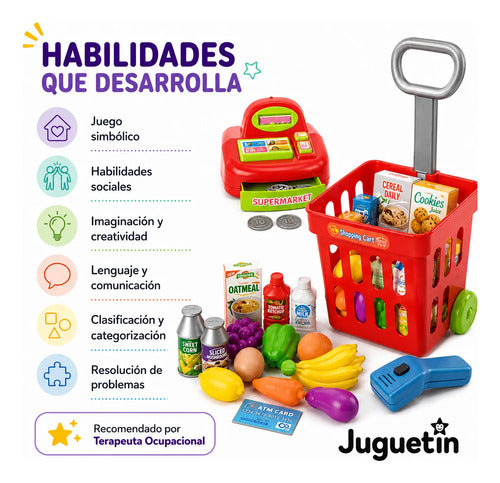 Mini Supermercado Carrito Compras Juguete Caja Registradora