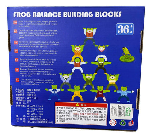 Bloques De Madera Equilibrio Montessori Ranas Niños Azul
