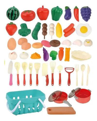 Set Juguete Canasto Corta Frutas Y Verduras Con Velcro 50pzs