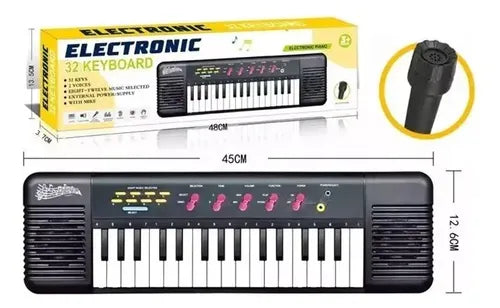 Teclado Musical Para Niños Juguete Con Micrófono | 32 Teclas Negro