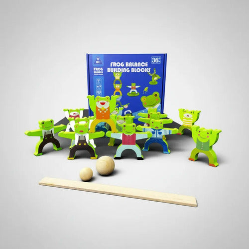 Bloques De Madera Equilibrio Montessori Ranas Niños Azul