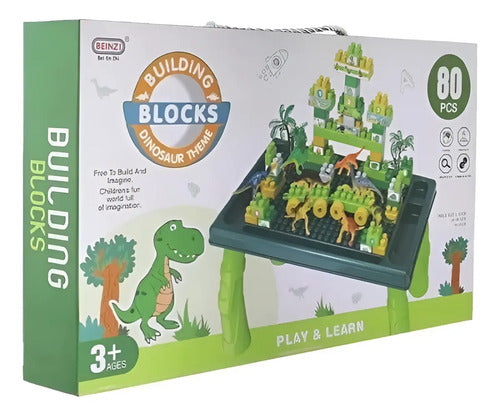 Juego Bloques Dinosaurio 80pzs + Mesa  Creativo Y Educativo 80 Dinosaurio