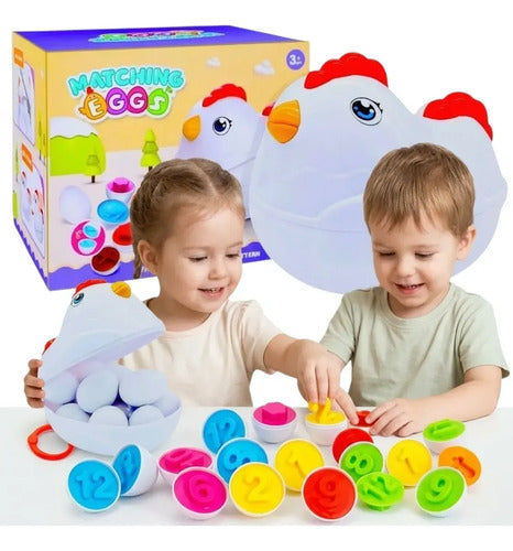 Juguete De Encaje Gallina 12 Huevos Encaje Colores Numeros Blanco